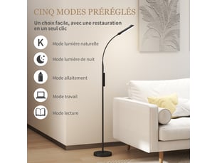 Lampadaire sur pied de salon avec télécommande, contrôle tactile, noir, température couleur et luminosité réglables