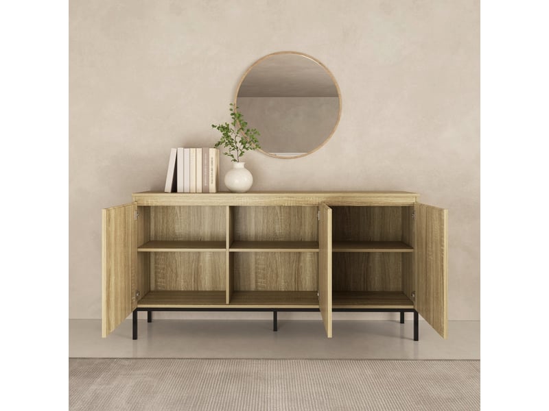  Buffet de salon bas 3 portes cannelé | meuble de rangement à rainures | console d'entrée | 150x35x77cm | modèle logan | sonoma Logan - Conforama E
