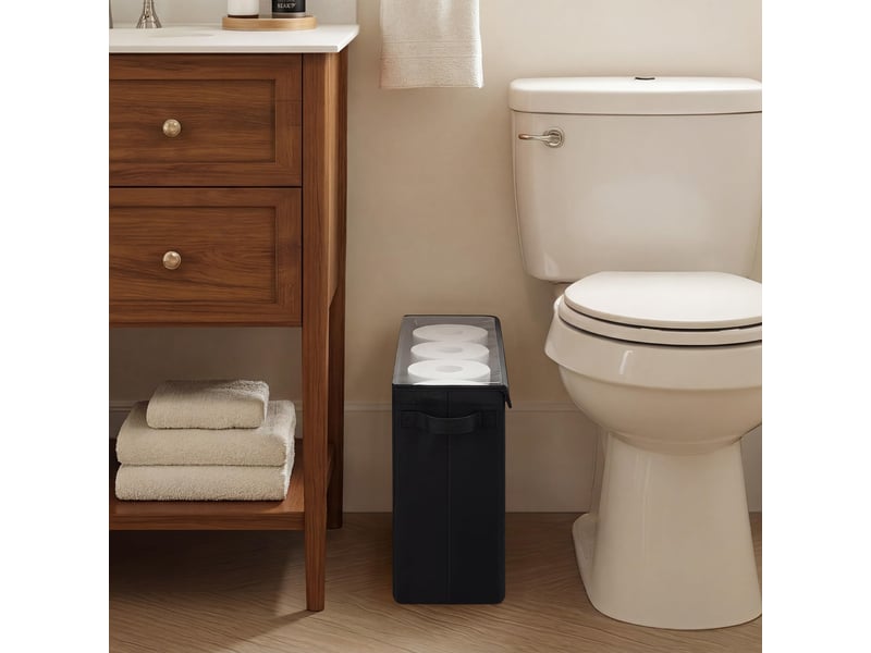 Panier porte papier toilette avec couvercle en pvc transparent, rangement salle de bain, 12 rouleaux standard - Conforama D