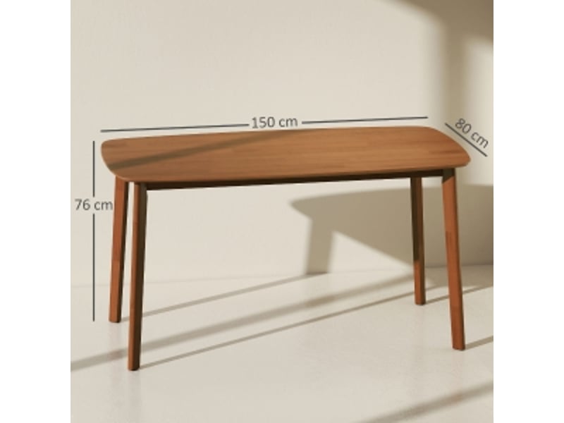  Table de salle à manger pour 6 personnes avec plateau rectangulaire et coins arrondis style rustique en bois 150×80×76 cm marron  - Conforama D