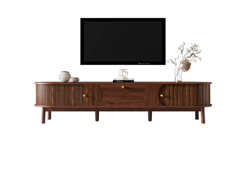  Meuble tv bois massif noyer 170 cm avec tiroirs et portes coulissantes, design moderne pour salon  - Conforama A