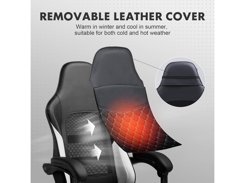  Gtplayer chaise de jeu avec double dossier, repose-pieds, housse amovible, 150kg, réglable - blanc GTP100-BLKWT - Conforama C