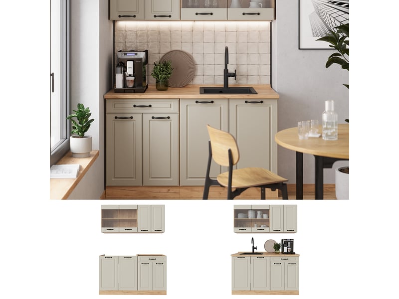  Vicco cuisine, sable campagnechêne doré, 140cm plan de travail marbre  - Conforama D