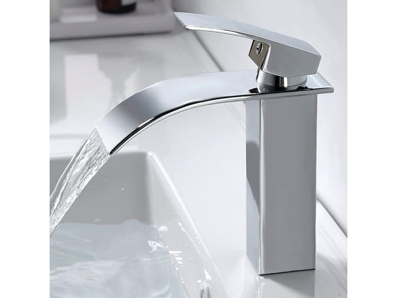  Robinet de lavabo cascade, robinet de salle de bain en acier inoxydable, finition chromée, tuyaux d'eau inclus  - Conforama E
