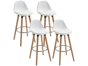 Lot de 4 tabourets de bar style scandinave hauteur 70 cm avec pieds en bois et repose-pieds en acier - blanc