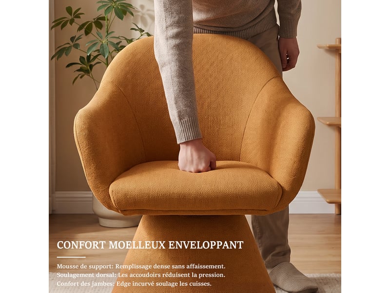  Chaise de salle à manger pivotante 360° design cocon – goeurvant, tissu effet lin, rembourré, orange  - Conforama D