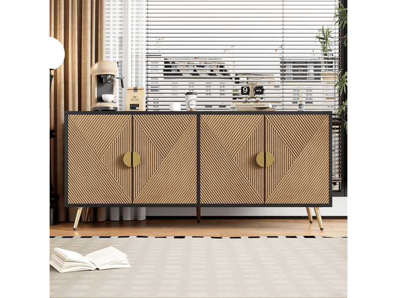  Buffet 160 cm à 4 portes, poignées dorées brossées et pieds brillants  - Conforama B