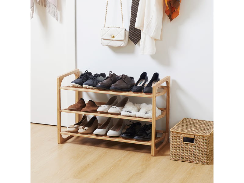  Étagère à chaussures à 3 niveaux porte-chaussures en bambou 9 paires de chaussures naturel 76 x 33 x 51 cm  - Conforama D