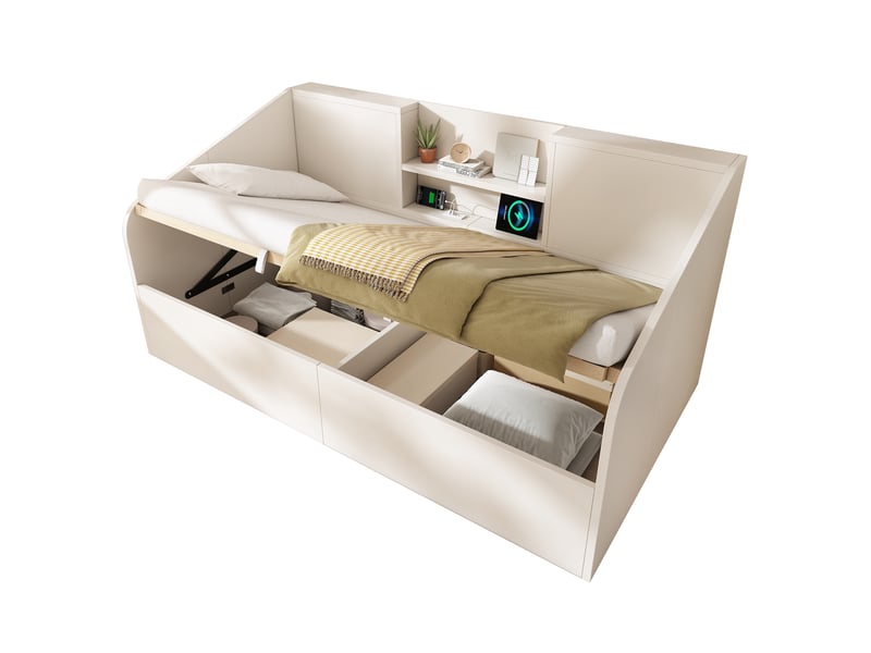  Lit jour avec rangement en bois blanc 90x200 cm  - Conforama A