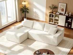 Canapé d'angle compressé gauche fixe <strong>BGSRYAO</strong> <strong></strong> 3 places Velours côtelé Beige