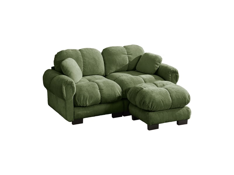 Canapé d'angle 2 places 190 cm canapé modulable en chenille avec 1 pouf mobile, design matelassé, coussins épais, dossier ergonomique, vert Bliss Lite - Conforama A