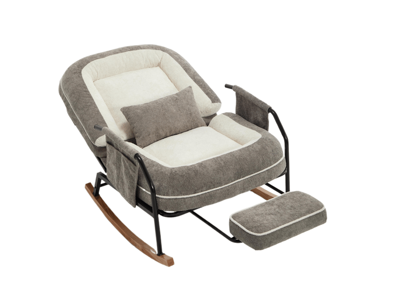 Fauteuil à bascule gris clair avec dossier réglable de 100 à 160°, repose-pieds et poches latérales, pour se détendre - Conforama A