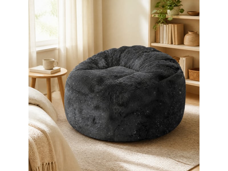 Fauteuil pouf à dossier haut avec assise profonde et soutien enveloppant, pour détente en flanelle noir 100 × 98 × 61 cm - Conforama D