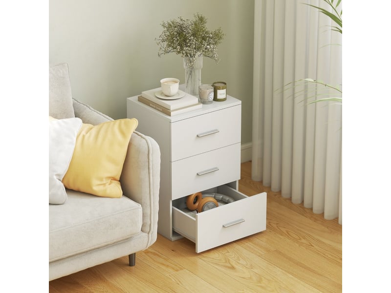  Table de chevet avec 3 tiroirs et rangement intégré pour chambre en mdf 40×35×60 cm blanche  - Conforama C