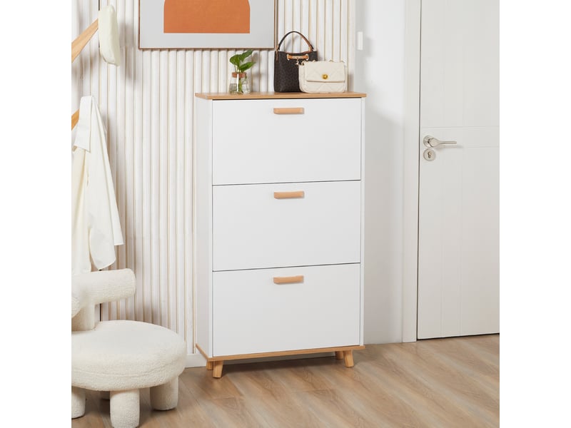  Meuble à chaussures style scandinave 3 abattants 70 x 23,5 x 122 cm blanc  - Conforama C