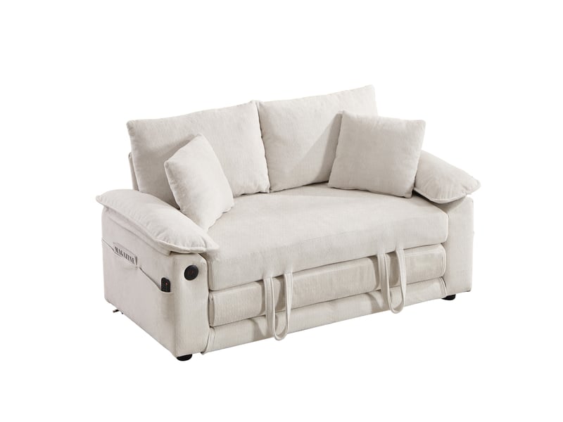  Canapé-lit convertible modenvie 3 en 1 2 places en chenille blanc avec poches latérales 135 x 66 x 80 cm  - Conforama A