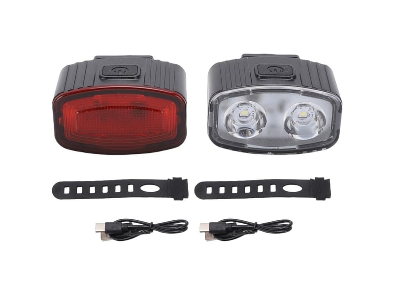  Éclairage vélo nocturne rechargeable avant arrière usb, haute luminosité étanche, vtt ville, kit complet avec feu stop  - Conforama A