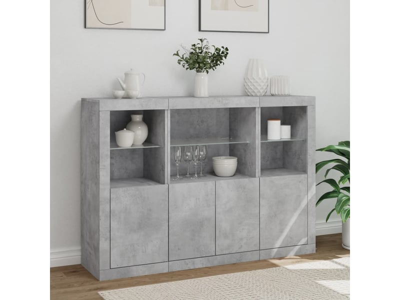  Buffets avec lumières led 3 pcs - bahut - meuble de rangement gris béton bois d'ingénierie  - Conforama D