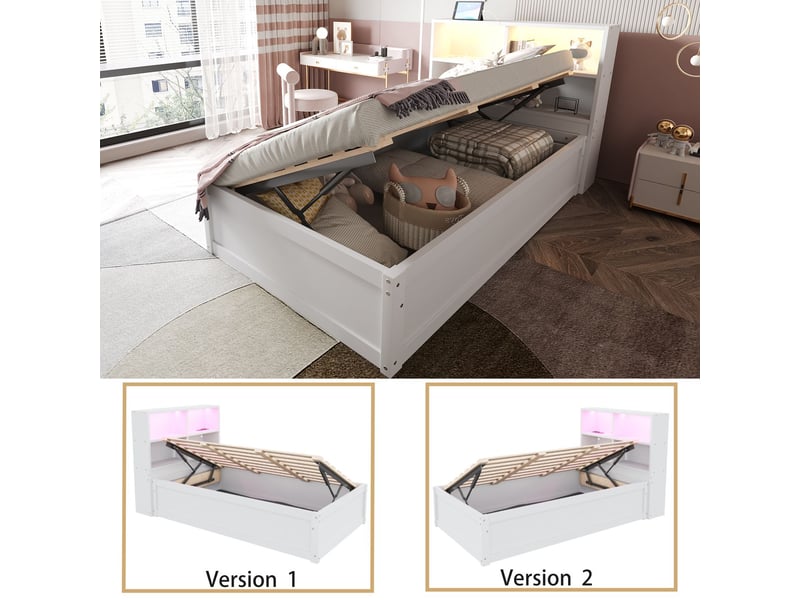  Gigogne 90x200, multifonctionnel, rangement intégré, structure bois massif, led multicolore  - Conforama D