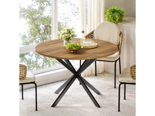 Table ronde, 120 cm, 4 à 6 places, panneau de particules, effet bois noir