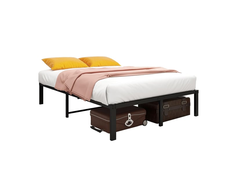 Lit double 140 × 200 cm en métal avec sommier à lattes silencieux et rangement sous le lit, chambre, noir - Conforama A