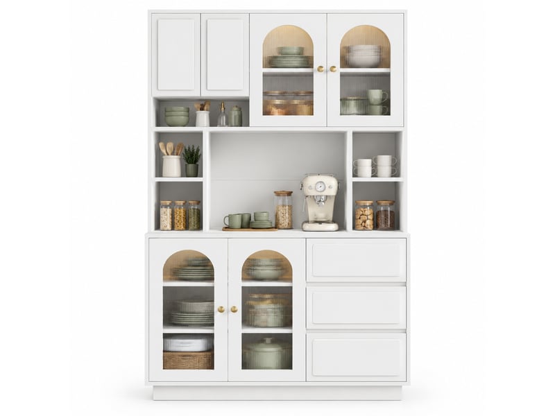 Buffet haut de cuisine 106 x 30 x 175 cm, mdf blanc, led réglable par application - Conforama A