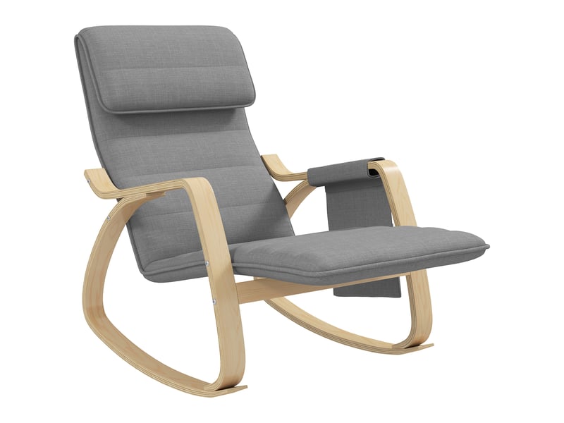  Fauteuil relax à bascule fauteuil allaitement avec repose-pieds réglable, poche latérale et appui-tête, gris  - Conforama B