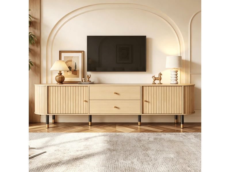  Meuble tv 180 x 40 x 58 cm naturel avec 2 tiroirs et 2 portes  - Conforama D