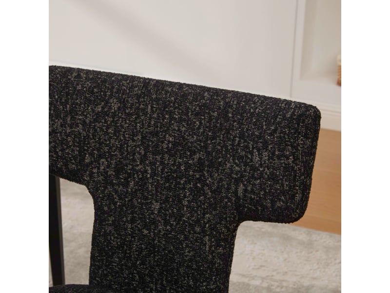  Ensemble de 2 chaises chenille modernes sans accoudoirs, dossier courbé, pieds en bois de caoutchouc, noir et gris  - Conforama D