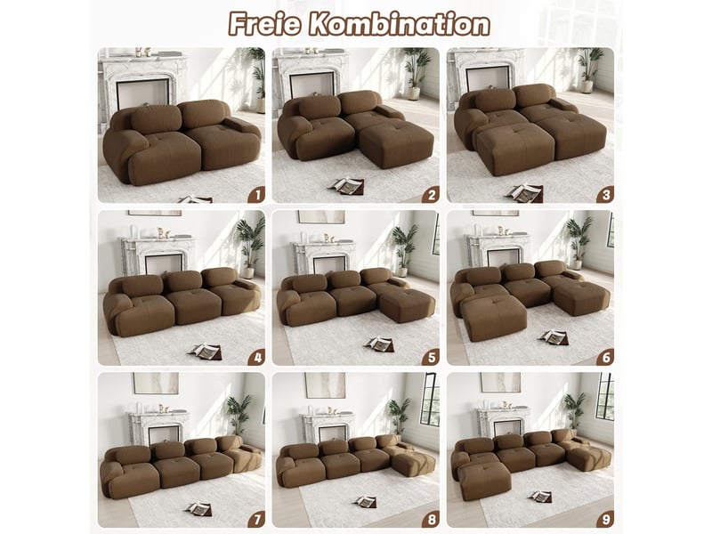  Canapé modulable 2 places en velours côtelé marron 208 x 103 x 75 cm W3325S00116 - Conforama E