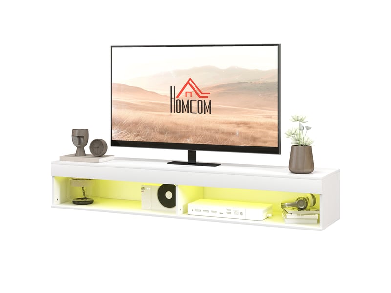  Meuble tv suspendu mural avec éclairage led blanc 180 x 40 x 30 cm  - Conforama B