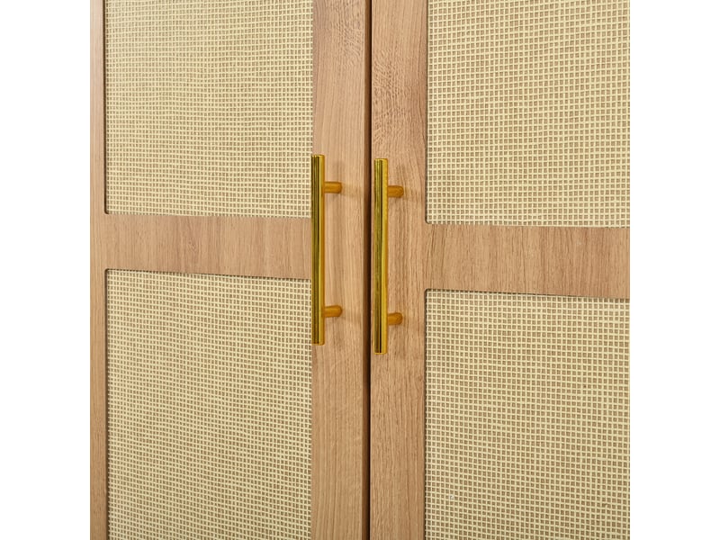  Armoire de rangement 76x40x179,5 cm, portes doubles en rotin, led dimmable par app, organiseur de porte et 2 tiroirs, naturel ABC - Conforama D