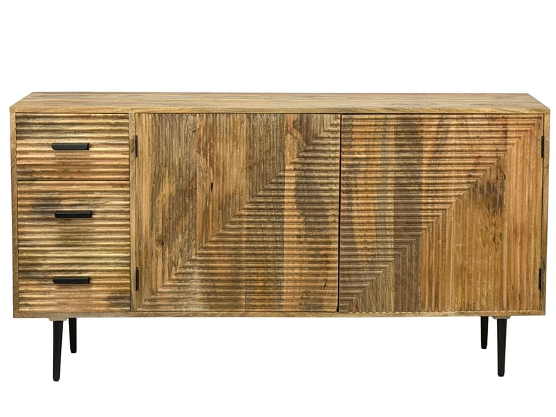 Finebuy buffet en bois massif de manguier 160cm - commode avec 2 portes et 3 tiroirs - armoire de couloir meuble de salon avec pieds en métal - enfilade design - armoire moderne faite à la main - Conforama A