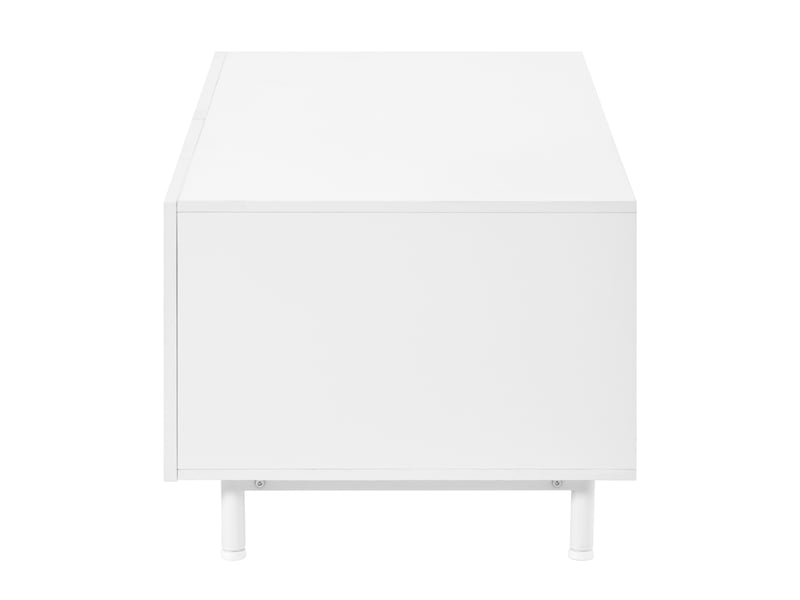  Ensemble meuble tv et table basse avec 6 portes 4 tiroirs rangement fermé et pieds acier pour salon en mdf blanc  - Conforama E