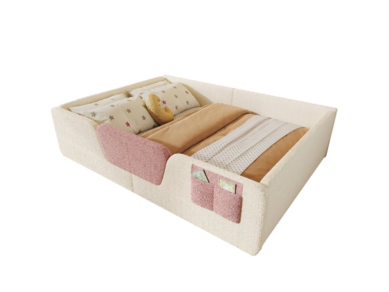  Lit enfant 140x190 cm avec barrières amovibles et poche de rangement mdf beige sans matelas  - Conforama A
