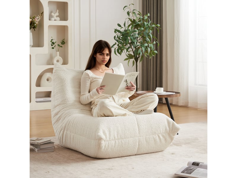 Canapé droit en velours chenille, effet chenille, rembourrage mousse, assise au sol, sans accoudoirs, beige - Conforama D