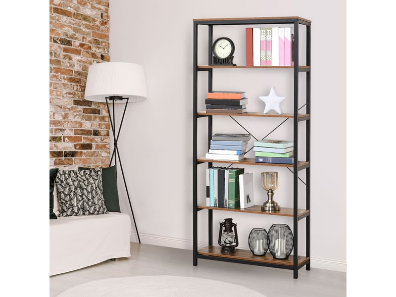  Bibliothèque industrielle 80 x 30 x 180 cm, 6 étagères ouvertes, système anti-basculement, meuble de rangement pour salon et bureau  - Conforama D