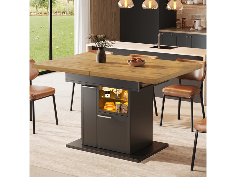  Table à manger extensible,110-140x80x77,2 cm,avec rangement led,mdf,noire  - Conforama B