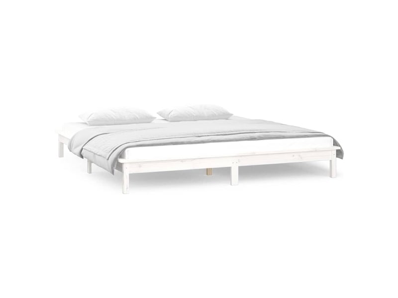  Lit double- lit adulte -  cadre de lit à led sans matelas blanc 180x200 cm bois massif  - Conforama C