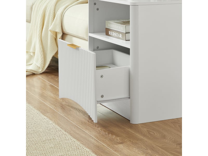  Table de chevet avec niche ouverte et rangement pour chambre en panneaux de particules 58×38×60 cm blanc  - Conforama D