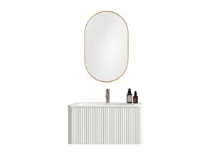 Ensemble meuble salle de bains 80 cm avec meuble vasque suspendu blanc et miroir led