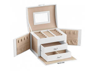 Boîte à bijoux, mallette à bijoux, coffret à bijoux de voyage, organisateur de bijoux portable, avec 2 tiroirs, miroir, serrure et clés,blanc