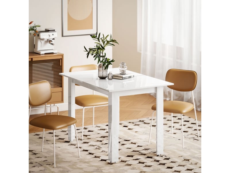  Table repas extensible blanche 120 à 160 cm en mdf brillant, design moderne et fonctionnel  - Conforama B