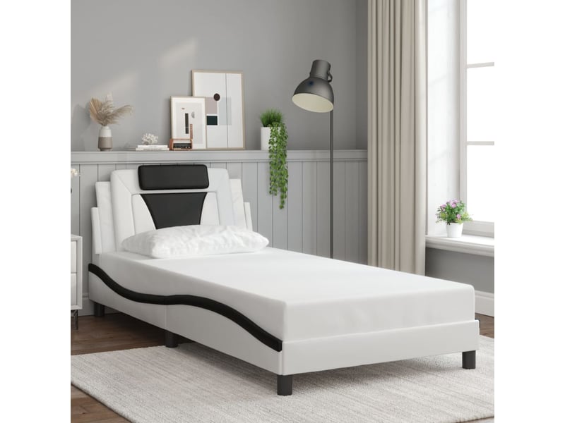  Lit simple- lit adulte -  cadre de lit viana avec led sans matelas blanc et noir 100x200 cm  - Conforama C