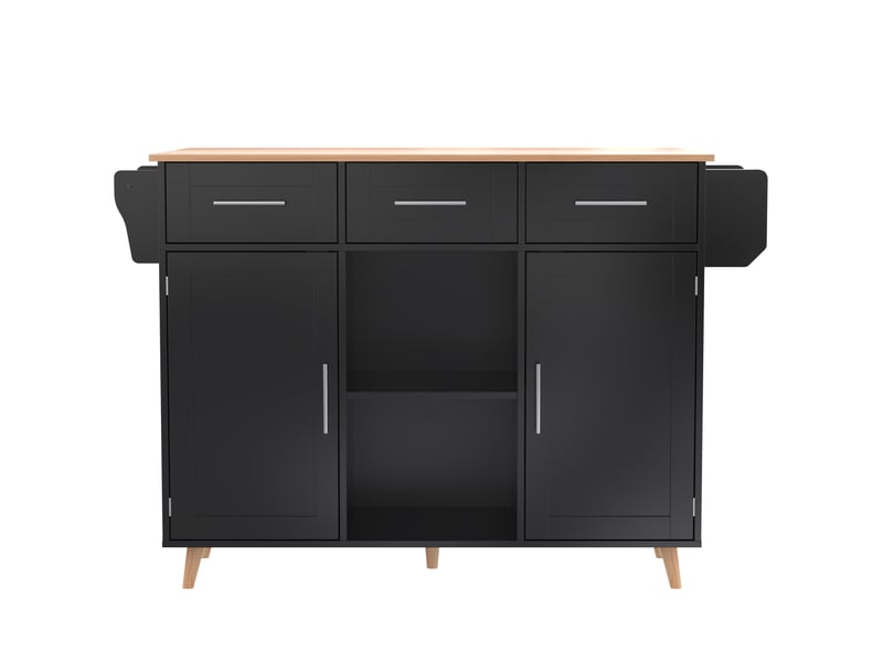  Desserte de cuisine noire 139x46(71)x91,5 cm avec plateau rabattable effet bois et roulettes  - Conforama A