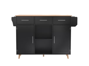 Desserte de cuisine noire 139x46(71)x91,5 cm avec plateau rabattable effet bois et roulettes