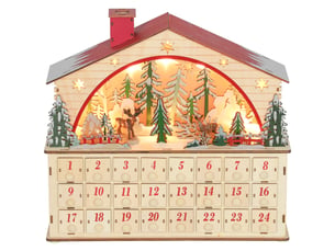 Calendrier de l'avent lumineux, calendrier de l'avent à remplir, 24 tiroirs, scène de village, 36x10x34cm, bois naturel