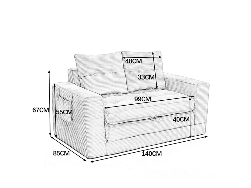 Canapé convertible 2 places, canapé-lit d’appoint 2-en-1, 140x84x67 cm, accoudoirs larges, poches latérales, gain de place, velours côtelé gris foncé - Conforama C