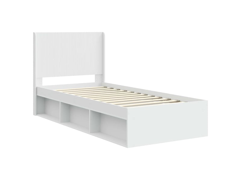 Lit simple- lit adulte - cadre de lit avec rangement et tête de lit blanc 100 x 200 cm - Conforama C