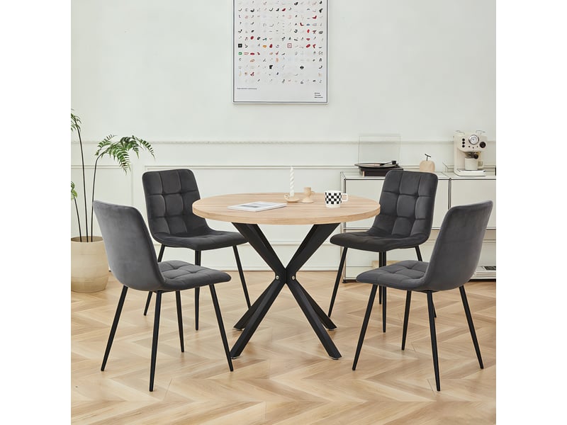  Lot de 4 chaise de salle à manger , chaise scandinave avec assise et dossier rembourrés en velours ,pieds en métal ,gris  - Conforama D